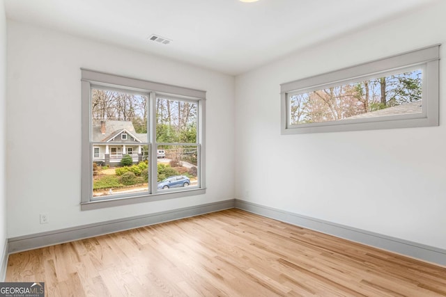 spare room featuring a healthy amount of sunlight and light wood-type flooring