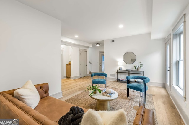 living room with light wood-type flooring