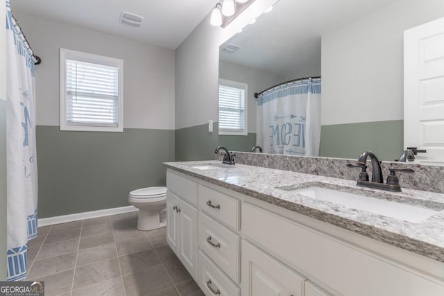 full bath with tile patterned flooring, visible vents, a sink, and toilet