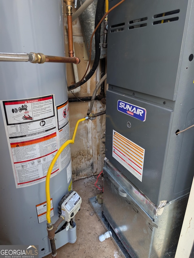 utilities featuring gas water heater and heating unit