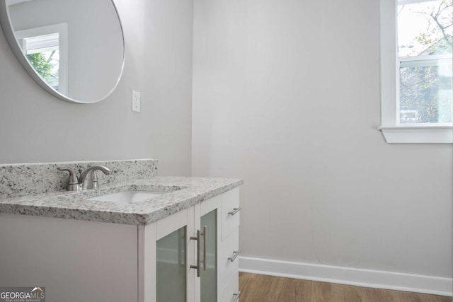 bathroom with vanity and wood-type flooring