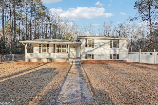 split level home featuring covered porch