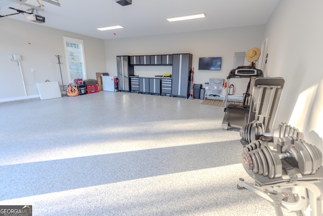 garage with a garage door opener