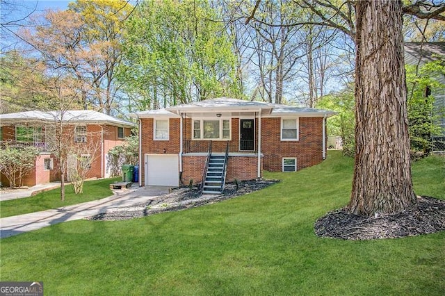 view of front of home with a garage and a front lawn