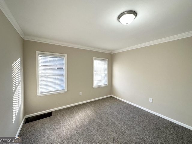 spare room with crown molding and carpet