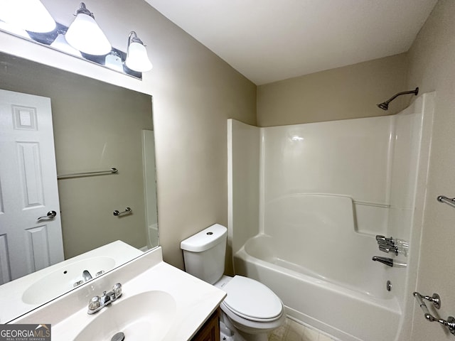 full bathroom with shower / tub combination, vanity, and toilet