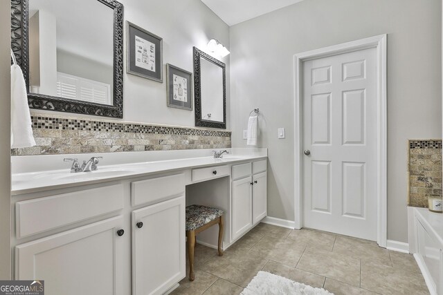 128 Greenview Dr, Newnan, GA 30265 - full bathroom featuring tasteful backsplash, tile patterned flooring, a sink, and double vanity