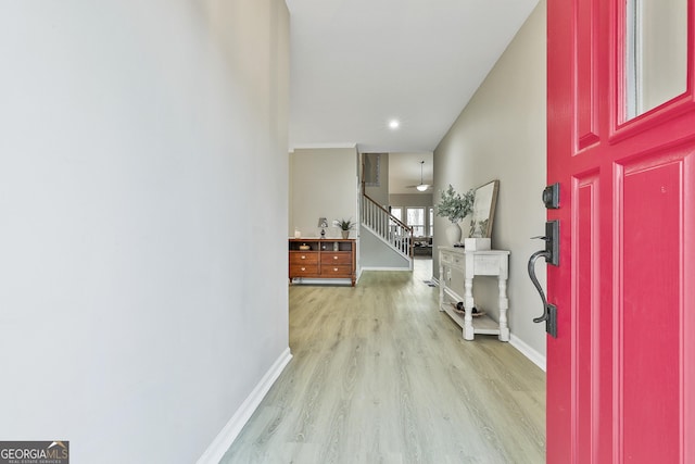 128 Greenview Dr, Newnan, GA 30265 - foyer with recessed lighting, stairs, wood finished floors, and baseboards
