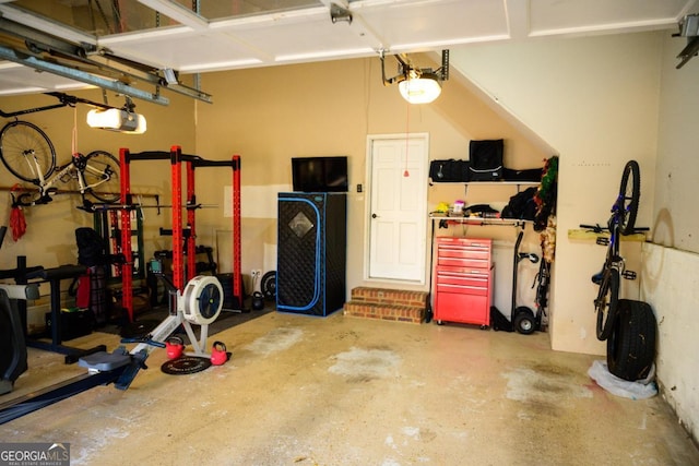 garage with a garage door opener