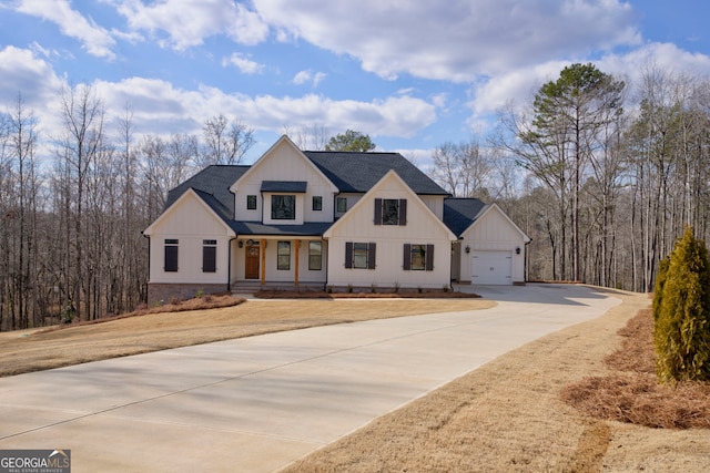 modern farmhouse style home with a garage