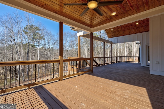 wooden deck with ceiling fan