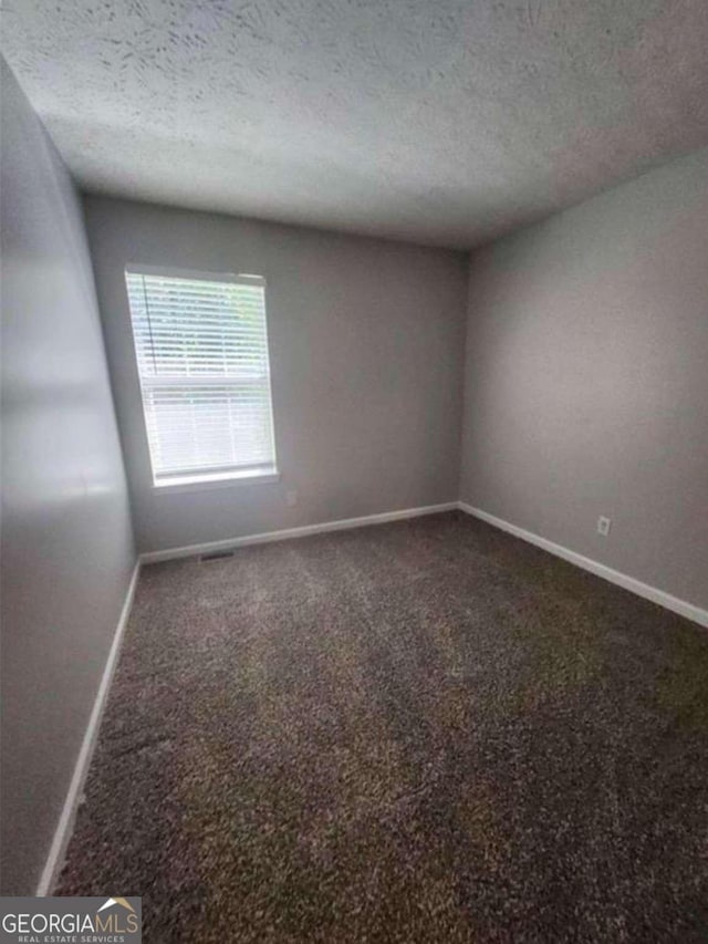 unfurnished room featuring carpet and a textured ceiling