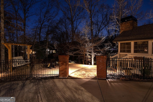 view of deck at night