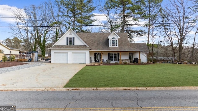 cape cod home with a garage and a front yard