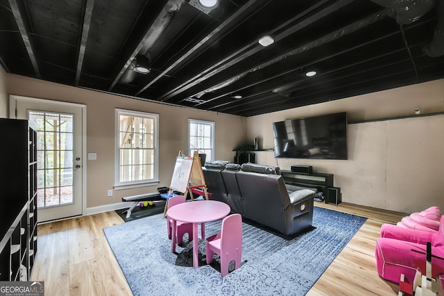 interior space with light hardwood / wood-style floors