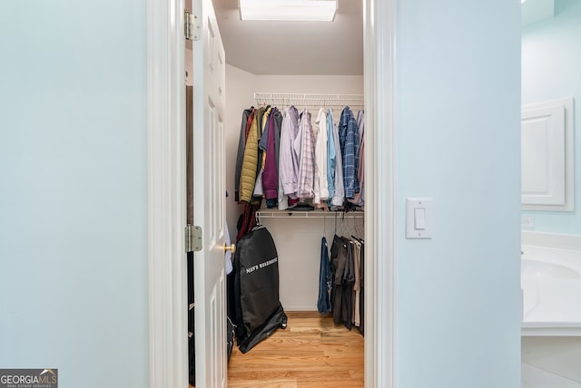 spacious closet featuring light hardwood / wood-style floors