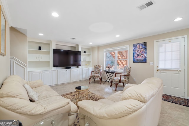 living room with light tile patterned floors