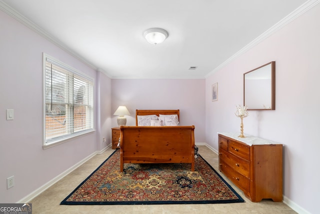 bedroom with ornamental molding