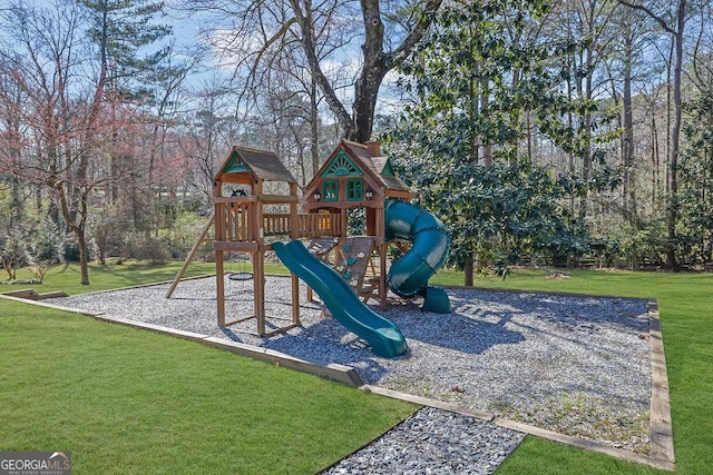 community play area with a yard