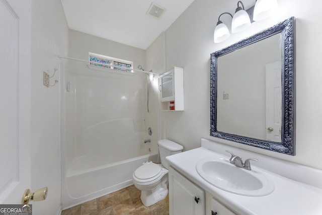 full bathroom featuring shower / tub combination, vanity, and toilet