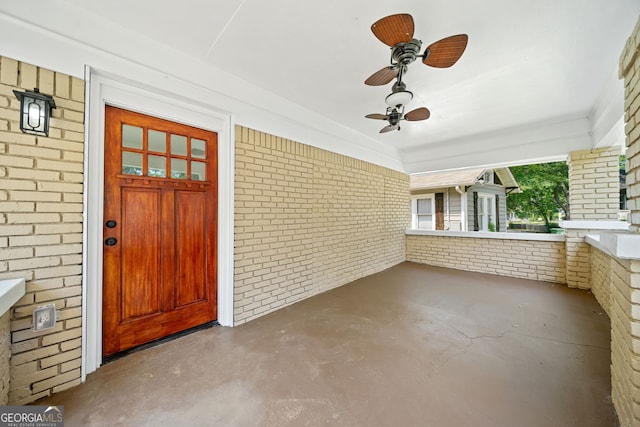 exterior space featuring ceiling fan and covered porch