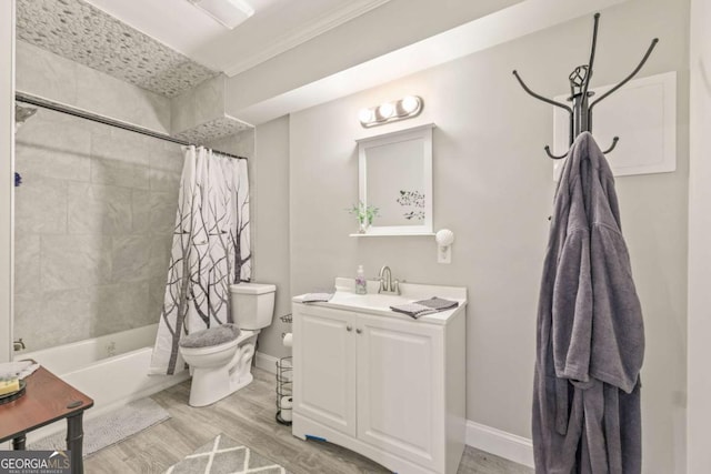 773 Riverwalk Manor Dr, Dallas, GA 30132 - bathroom with wood finished floors, toilet, vanity, crown molding, and baseboards