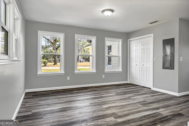 interior space featuring dark hardwood / wood-style floors and electric panel