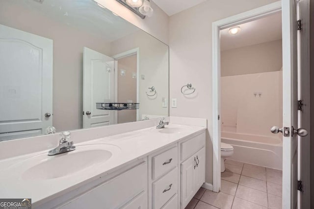 bathroom featuring tile patterned flooring, vanity, and toilet