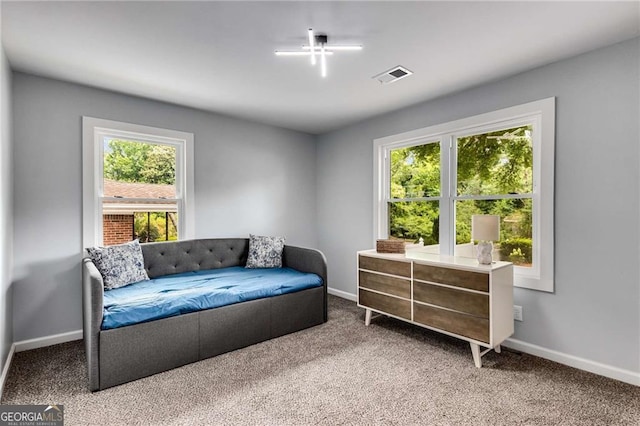 living area with carpet flooring