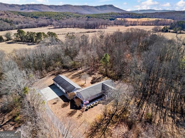 drone / aerial view featuring a mountain view