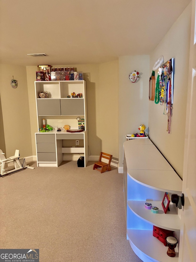 rec room with carpet floors