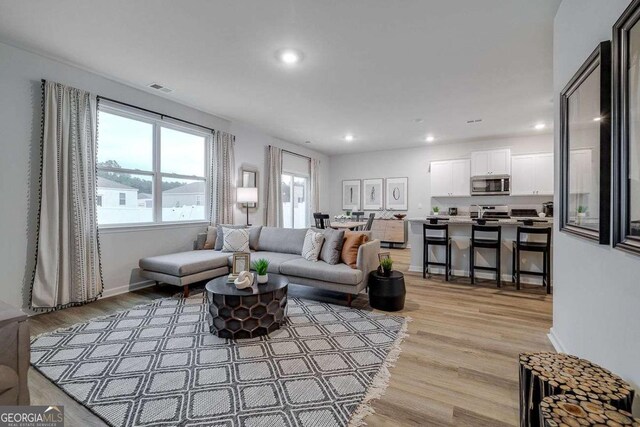 living room with light wood-type flooring