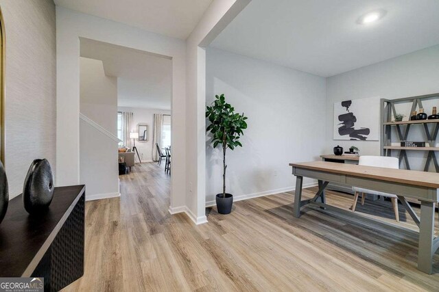 office space featuring hardwood / wood-style floors