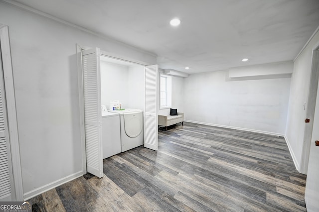 1202 Franklin Rd SW, Plainville, GA 30733 - basement featuring washing machine and dryer, wood finished floors, recessed lighting, and baseboards