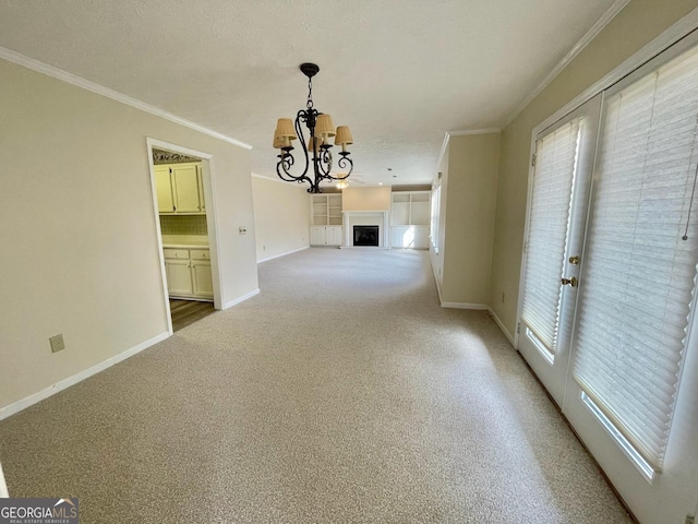 interior space featuring ornamental molding and a chandelier