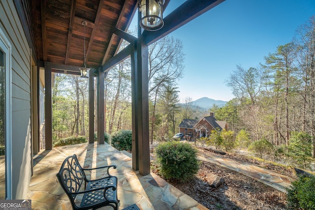 view of patio featuring a mountain view