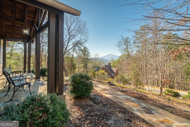 view of yard with a mountain view