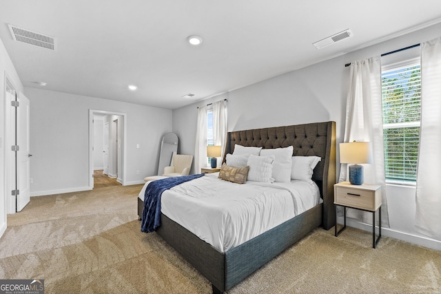 carpeted bedroom with multiple windows