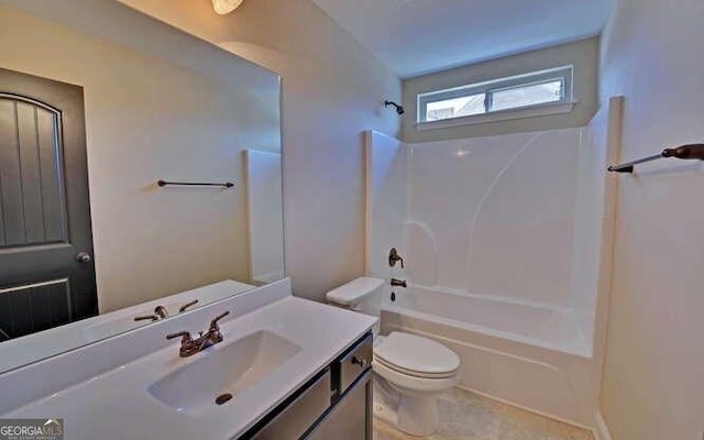 full bathroom with tile patterned floors, vanity, toilet, and bathing tub / shower combination