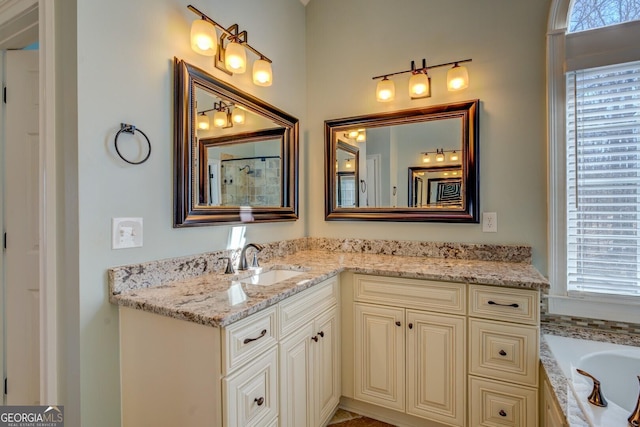 bathroom with vanity and a bathtub