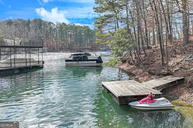 view of dock featuring a water view