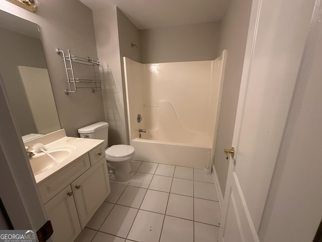 full bathroom featuring vanity, tile patterned floors, shower / bathtub combination, and toilet