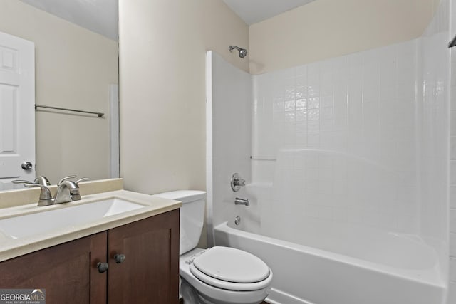 full bathroom featuring vanity, toilet, and bathing tub / shower combination