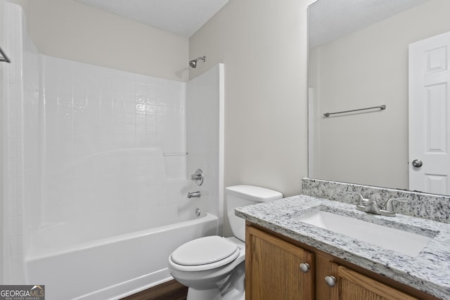 full bathroom featuring vanity, toilet, shower / bath combination, and wood-type flooring