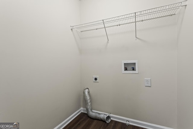 laundry area with washer hookup, hookup for an electric dryer, and dark hardwood / wood-style flooring