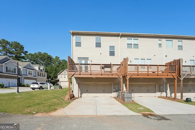 exterior space with a yard and a garage