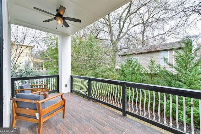 balcony with ceiling fan