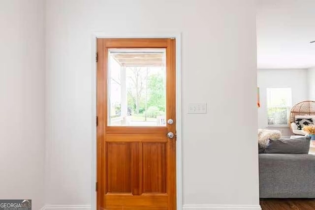 doorway to outside featuring dark hardwood / wood-style flooring