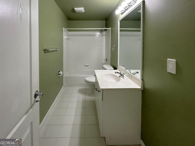 full bathroom featuring vanity, tile patterned flooring, toilet, and shower / bath combination