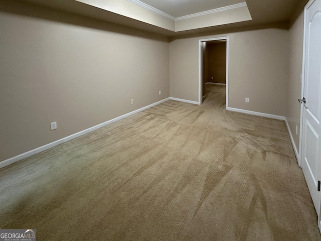 carpeted empty room featuring crown molding